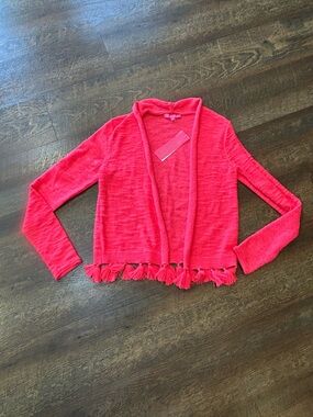 Lilly Pulitzer Hot Pink Open Front Tassel Hem Cardigan